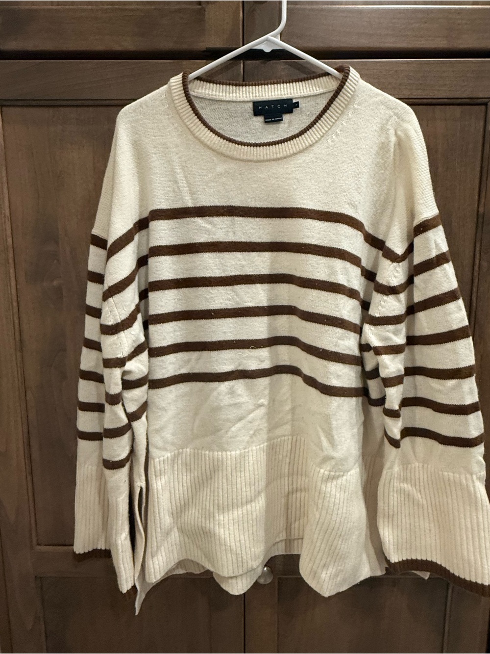 Hatch Cream and Brown Striped Scoop-Neck Sweater